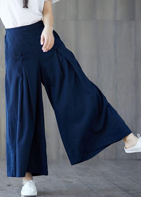 New Linen Casual Wide Leg Pants Plus Size Chinese Button Pants