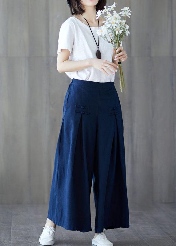 New Linen Casual Wide Leg Pants Plus Size Chinese Button Pants