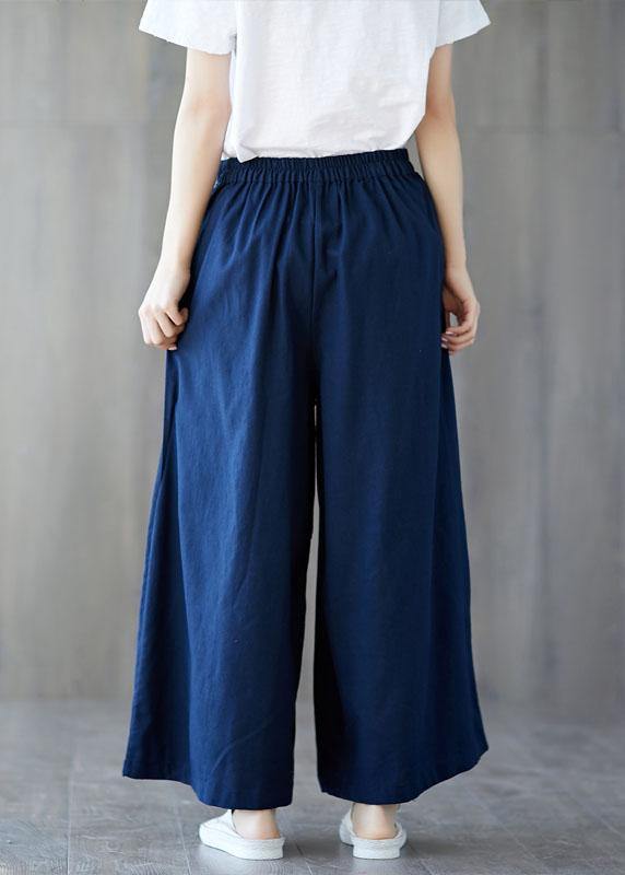 New Linen Casual Wide Leg Pants Plus Size Chinese Button Pants