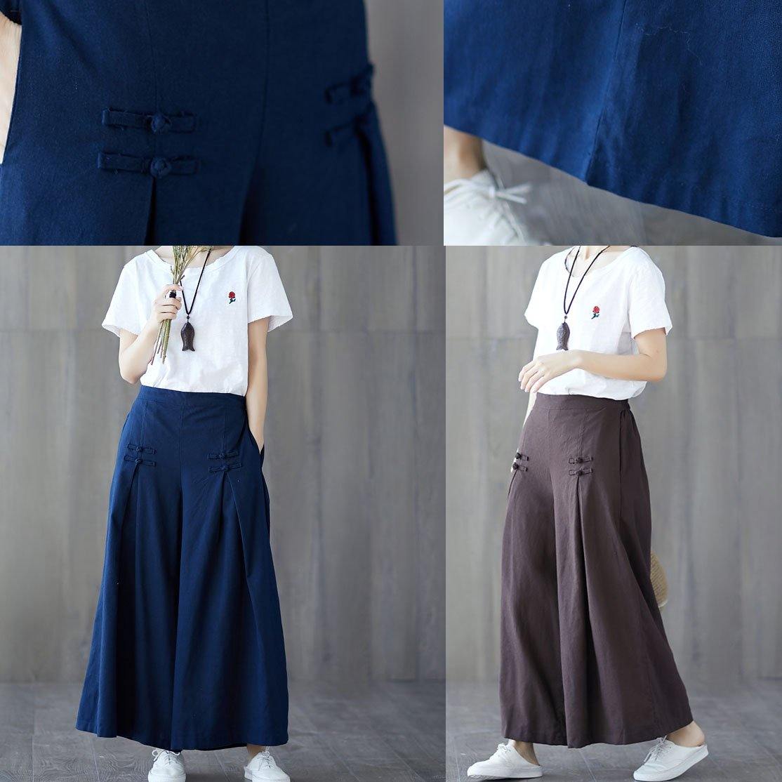 New Linen Casual Wide Leg Pants Plus Size Chinese Button Pants