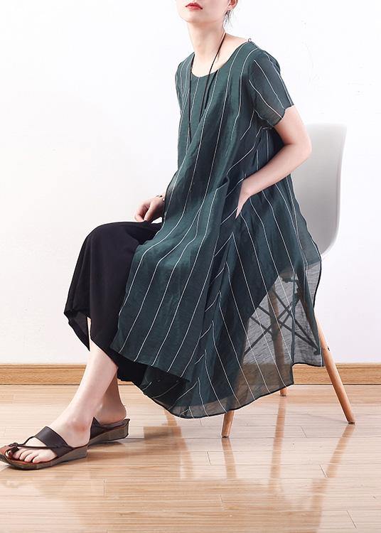 new original design green art  thin o neck  two pieces of pinstripe dress