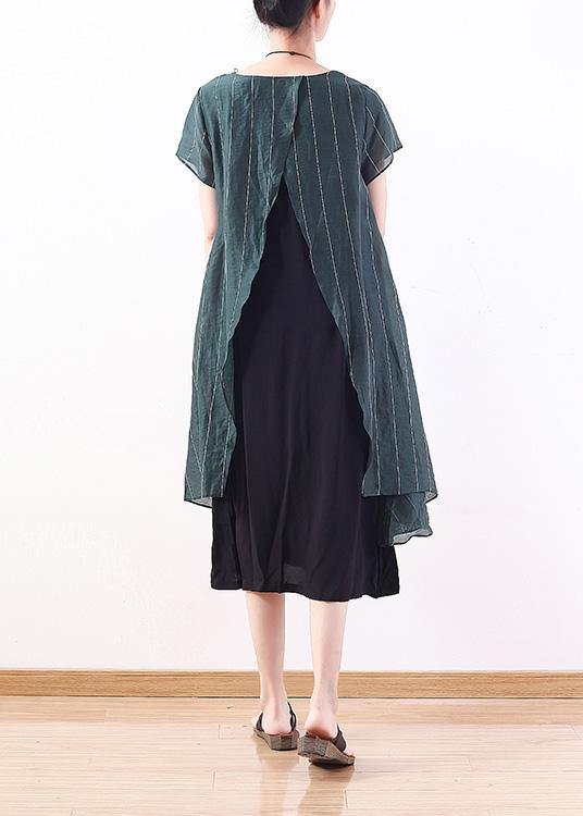 new original design green art  thin o neck  two pieces of pinstripe dress