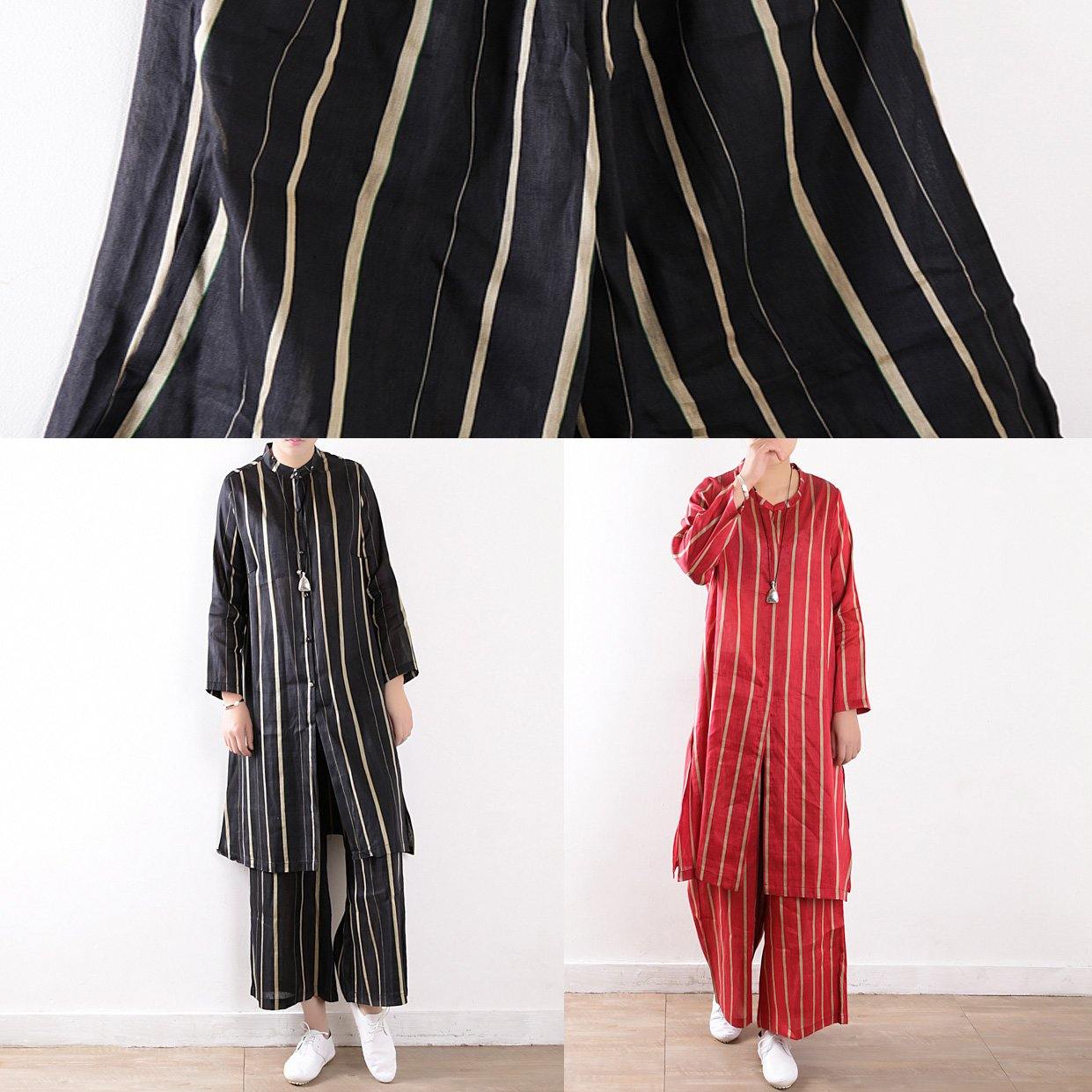 new striped red silk linen long shirt and elastic waist pants