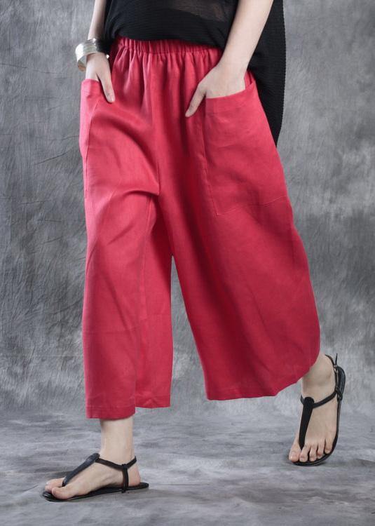 new white red linen women casual crop pants