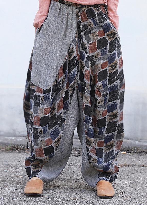 new women black plaid linen lantern pants loose casual patchwork harem pants