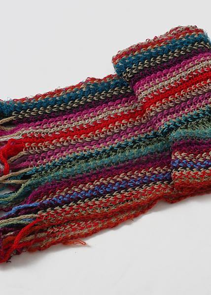 new women rainbow striped knit scarf tassel vintage warm scarves