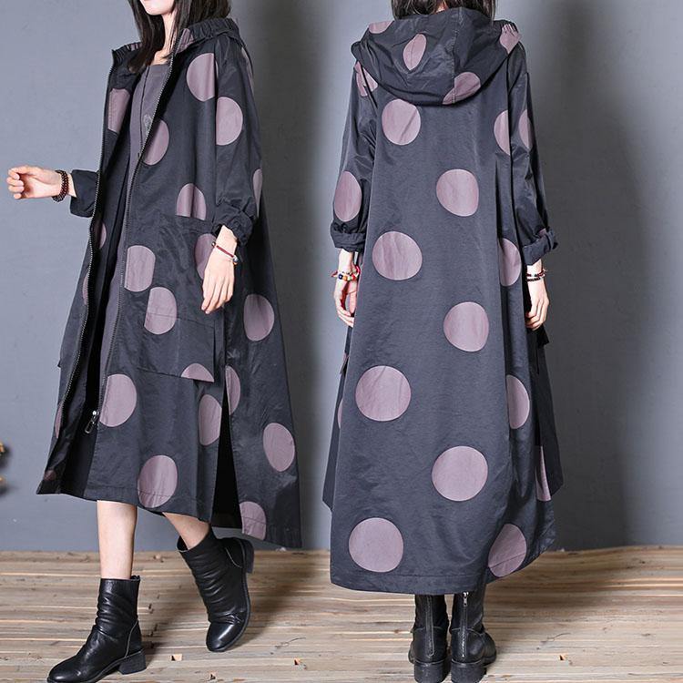 plus size fall coat black dotted hooded pockets Coat Women