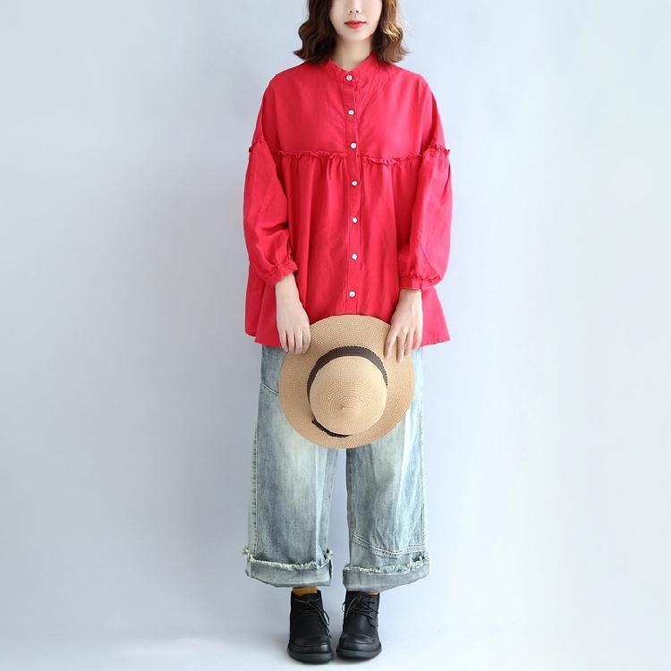 red casual cotton tops