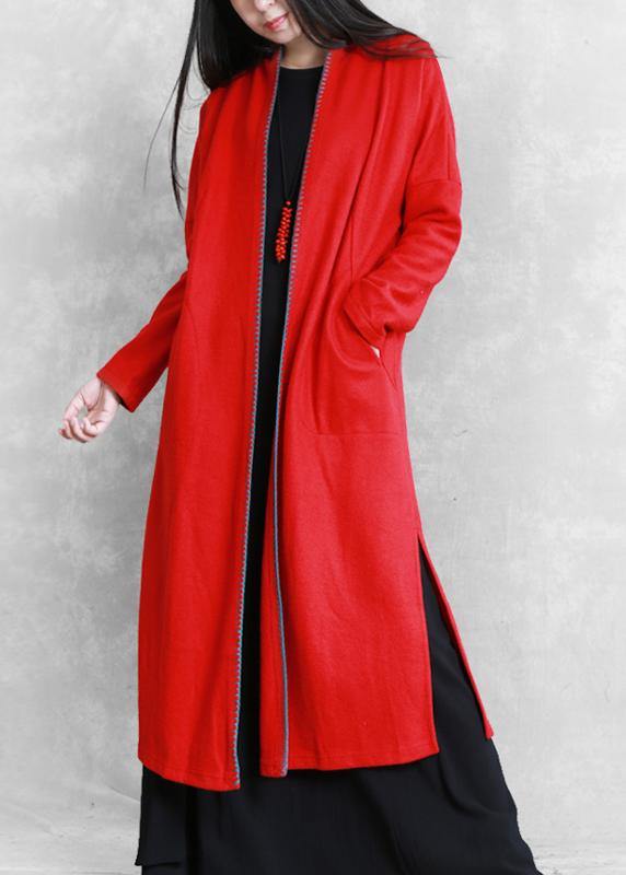 red plus size clothing sweaters pockets side open coats