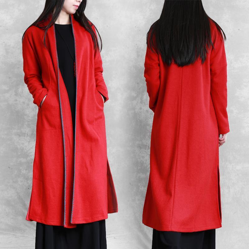 red plus size clothing sweaters pockets side open coats