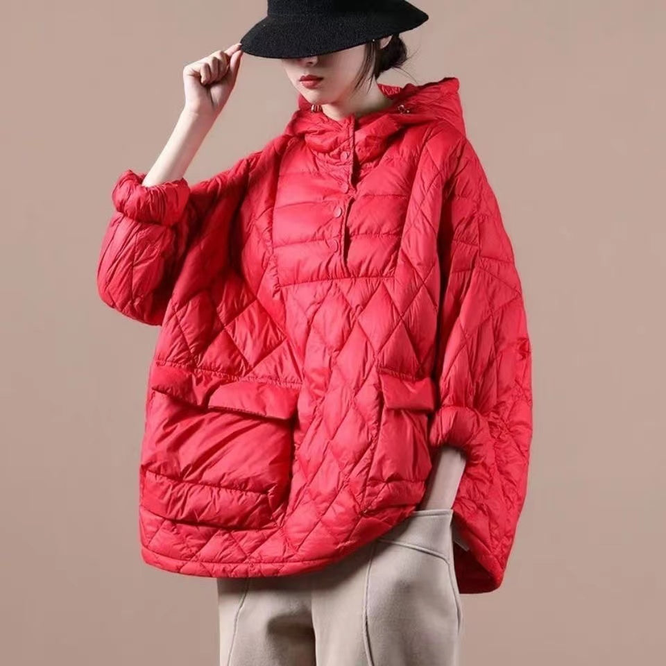 2025 Loose Fitting Winter Puffer Jacket Hooded Black Down Coat