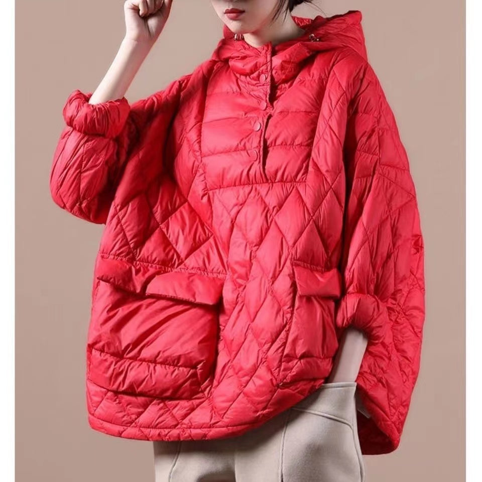 2025 Loose Fitting Winter Puffer Jacket Hooded Black Down Coat