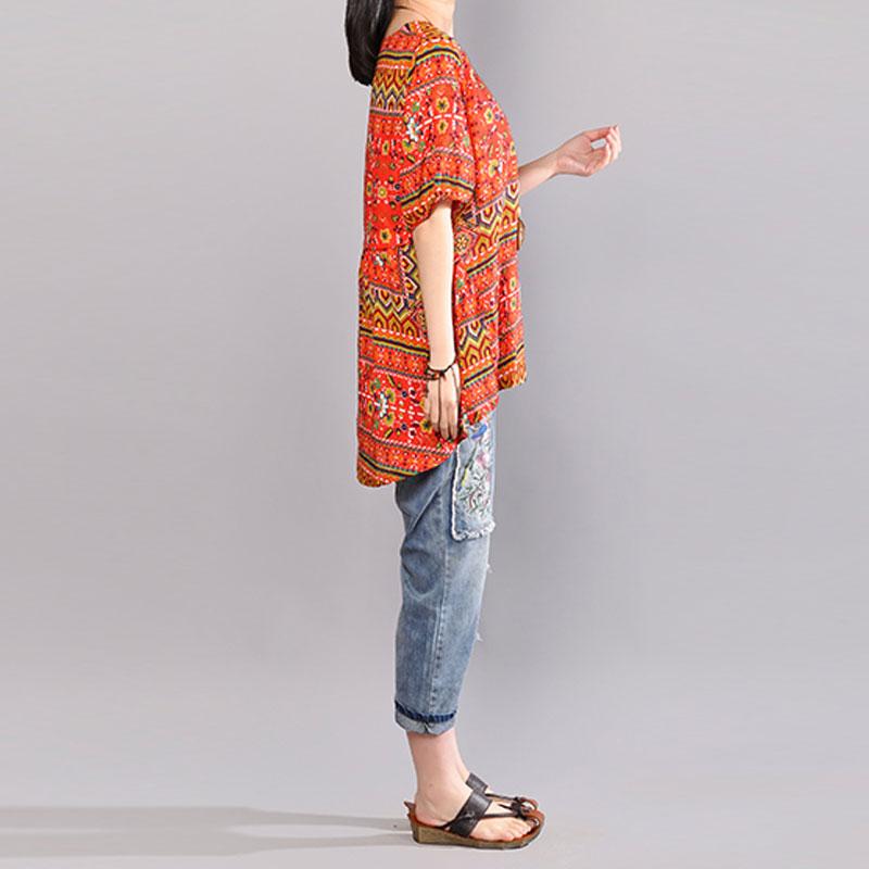 stylish cotton blouses Loose fitting Printed Women Summer Pullover Loose Cotton Tops