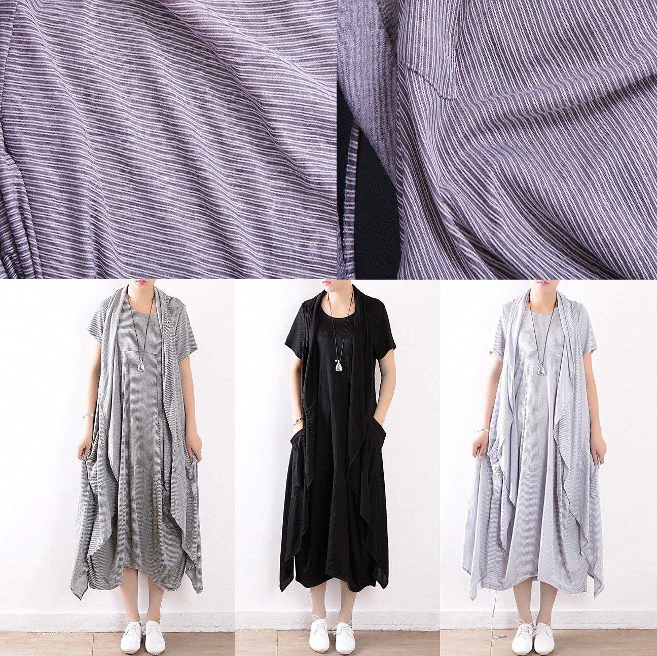 summer new gray original design striped dress long dresses and vest outside wearing casual suit