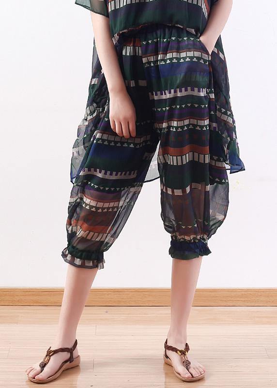 summer new original design loose stripes  chiffon casual seven points harem pants