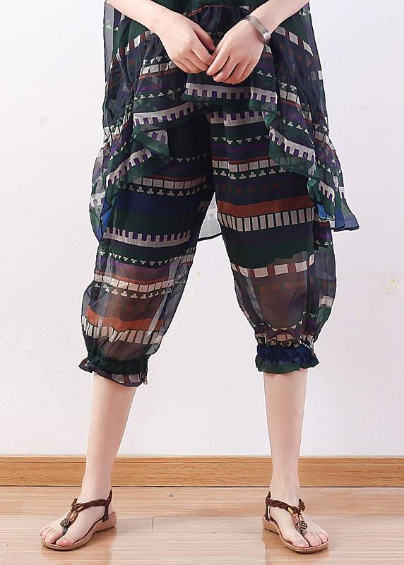 summer new original design loose stripes  chiffon casual seven points harem pants