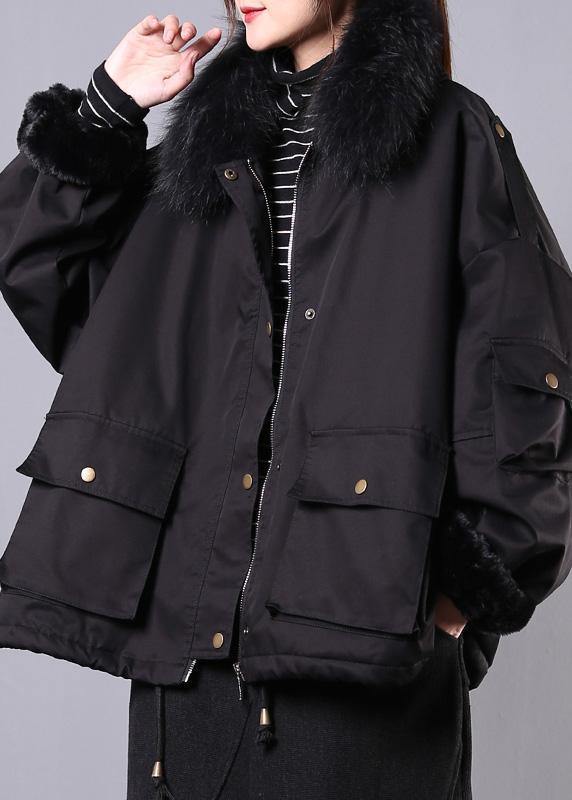 thick black casual outfit oversize Jackets & Coats pockets faux fur collar overcoat