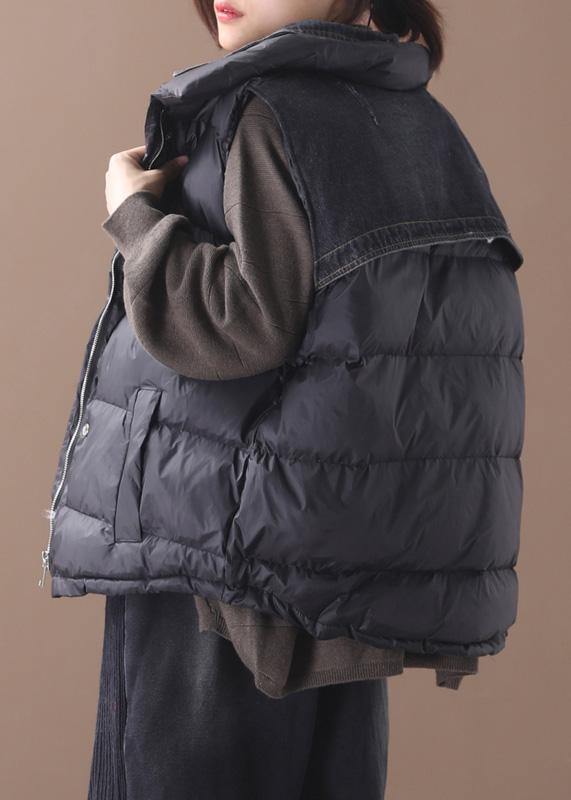 thick black women parka oversized down jacket sleeveless stand collar winter short outwear