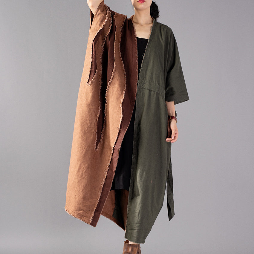 fine army green Coat oversize patchwork trench coat Fashion drawstring jackets