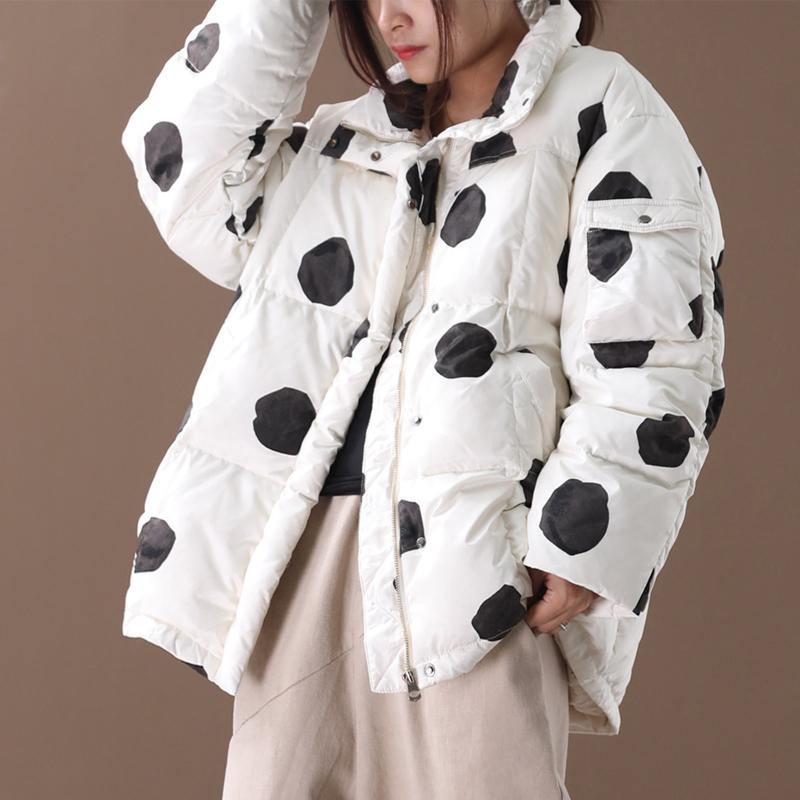 black dotted duck down coat plus size down jacket stand collar zippered Elegant coats