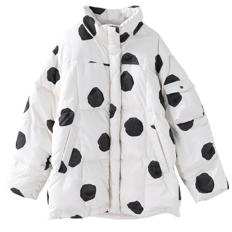 black dotted duck down coat plus size down jacket stand collar zippered Elegant coats