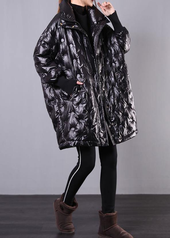 Fine Black Duck Down Coat Plus Size Stand Collar Winter Jacket Batwing Sleeve New Overcoat