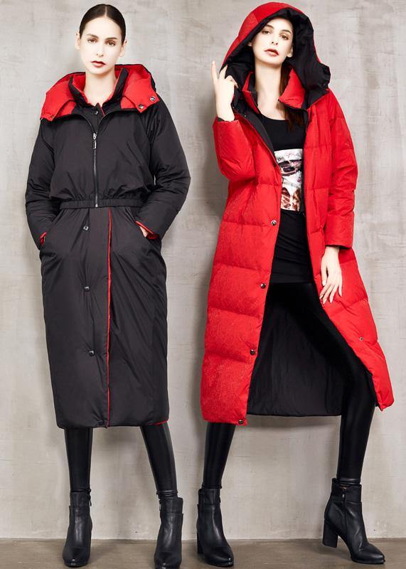 fine black goose Down coat plus size two ways to wear winter jacket hooded fine winter outwear