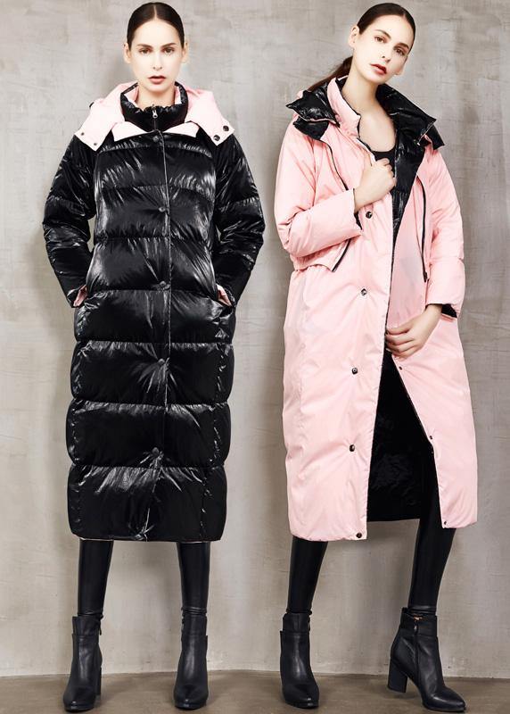 fine black goose Down coat plus size two ways to wear winter jacket hooded fine winter outwear