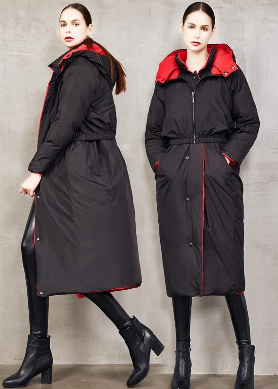 fine black goose Down coat plus size two ways to wear winter jacket hooded fine winter outwear