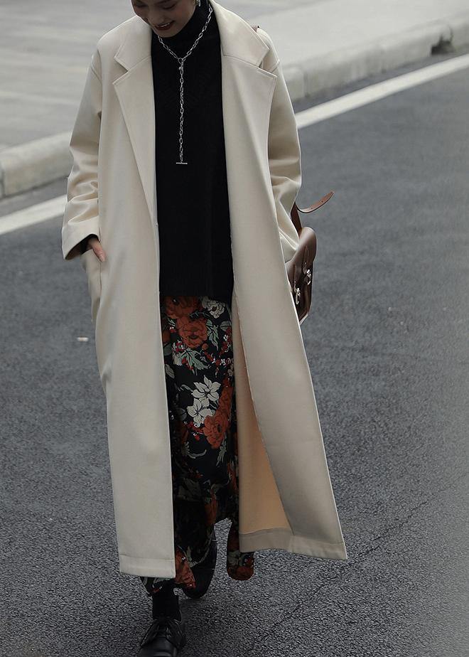 casual long jackets coats nude Notched tie waist Woolen Coat Women