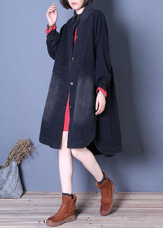 fine fall denim black lapel Large pockets overcoat