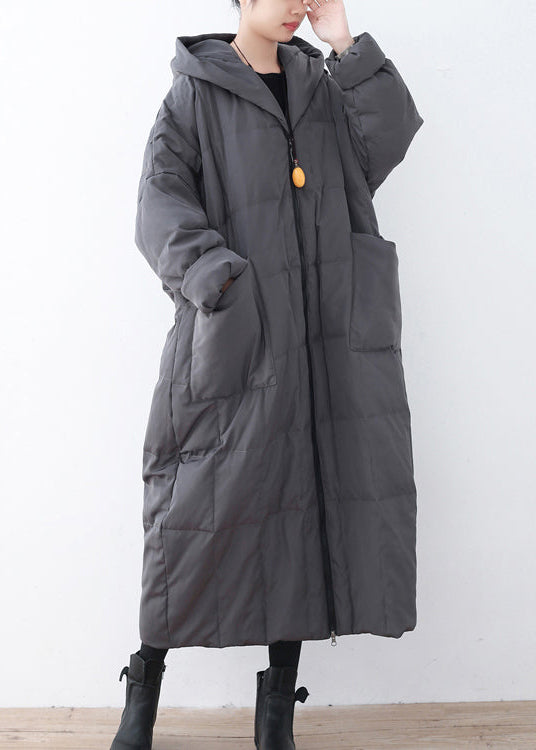 Limited Stock-Gray Warm Down Coat Plus Size Parka thick Hooded Maxi Cardigan