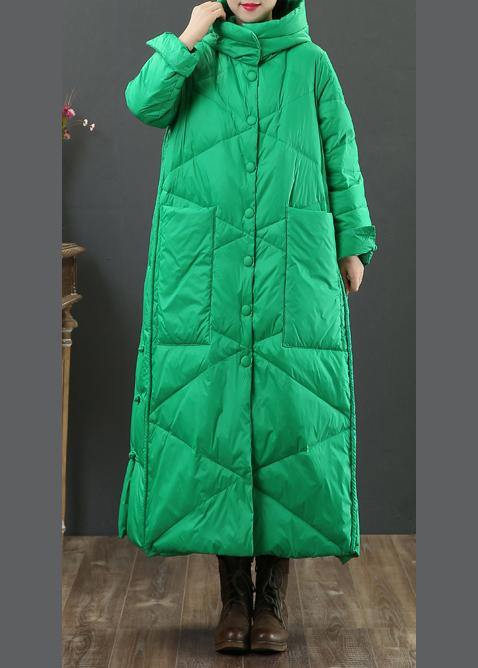 fine green warm winter coat oversize down jacket hooded Button Down women Jackets