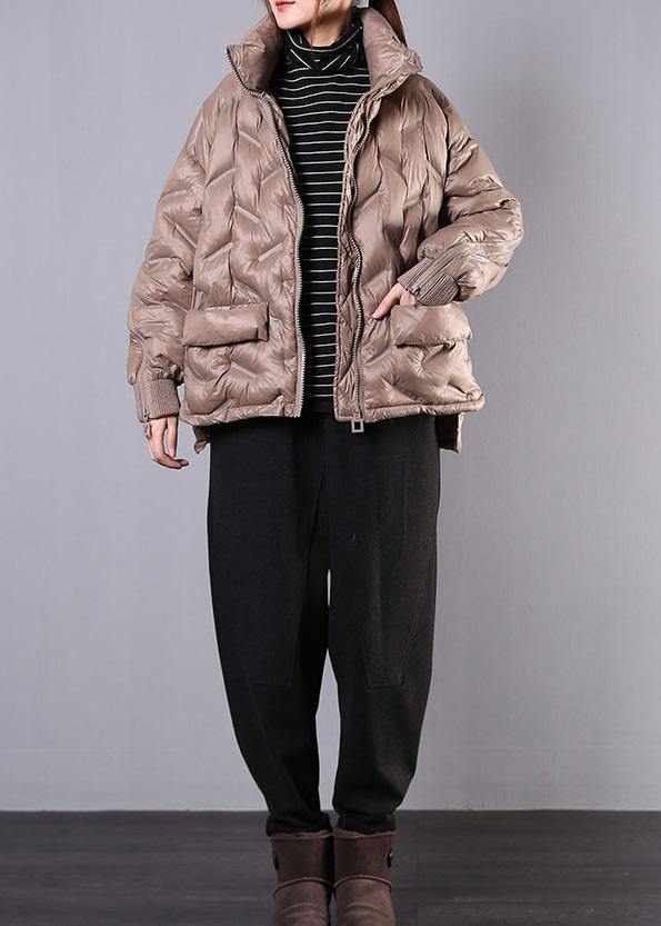 fine khaki coat oversized Jackets & Coats stand collar zippered outwear