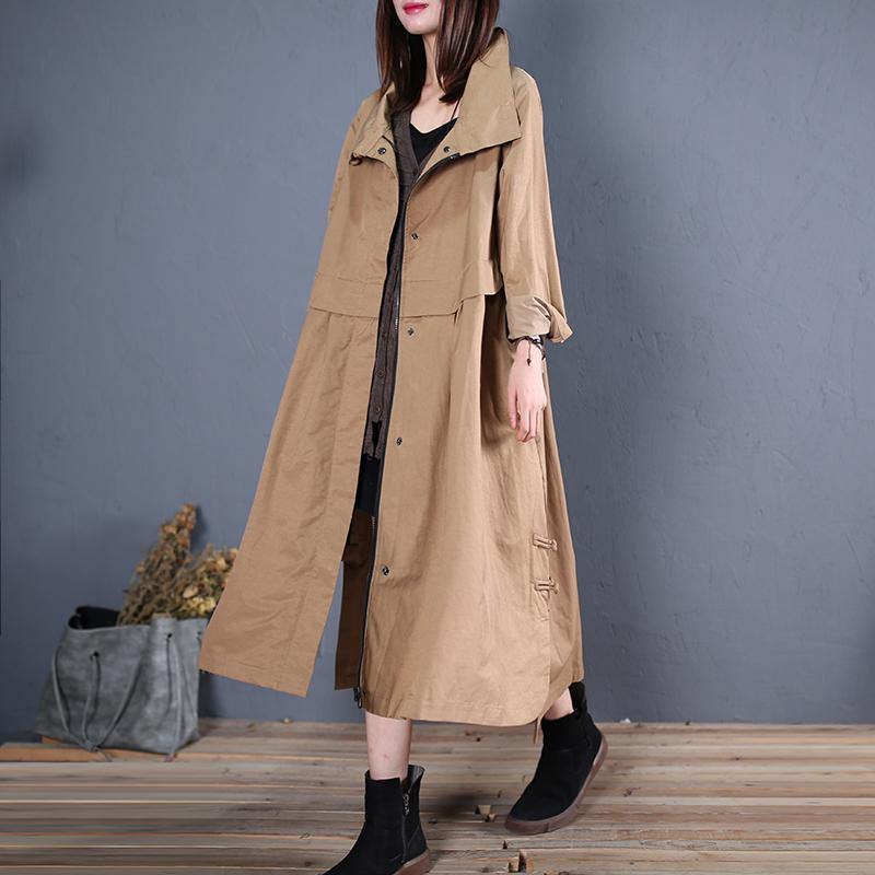 fine plus size long coats fall outwear khaki side open Coats