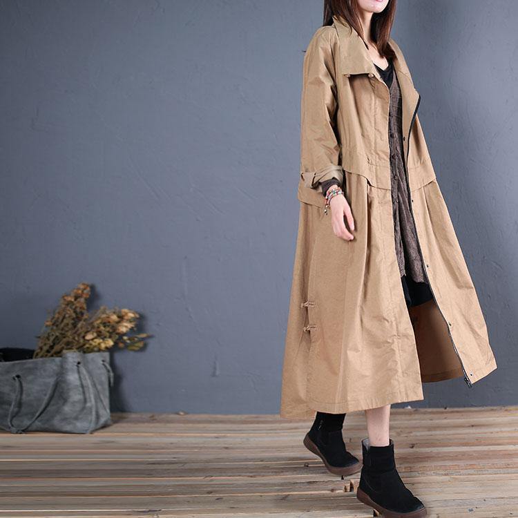 fine plus size long coats fall outwear khaki side open Coats