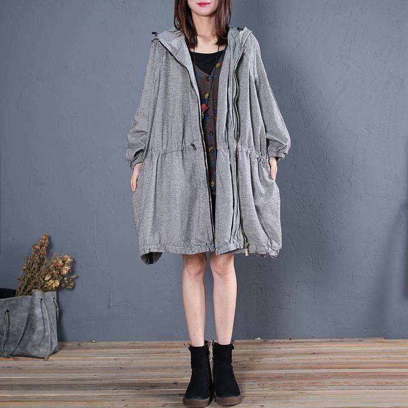 fine plus size winter coat fall outwear gray plaid hooded coats