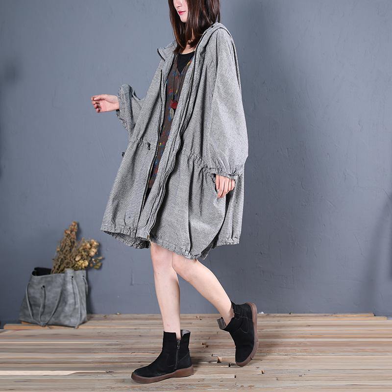 fine plus size winter coat fall outwear gray plaid hooded coats