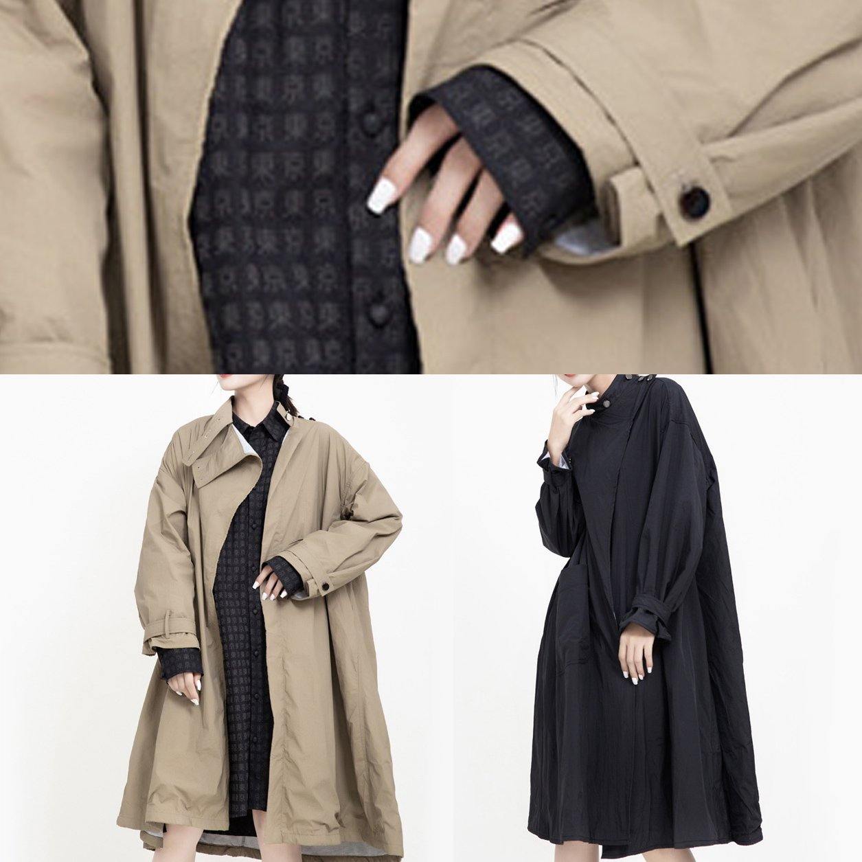 two ways to wear Fashion asymmetriccoats women khaki Midi jackets