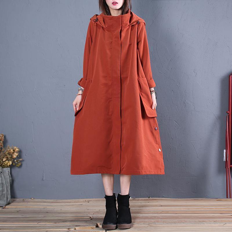 vintage casual Winter coat fall red hooded Coats Women