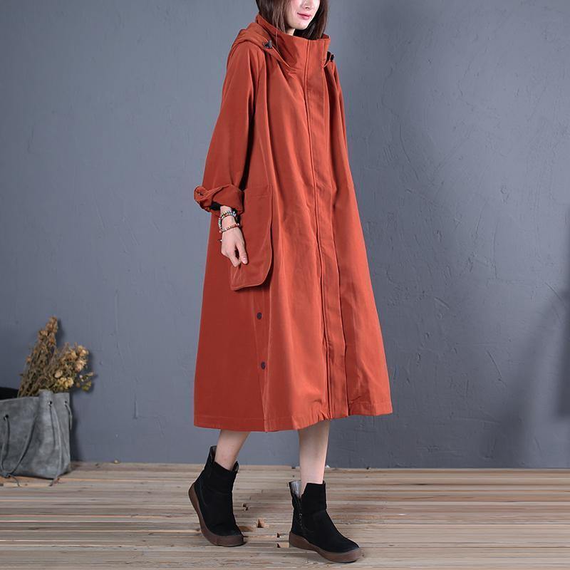 vintage casual Winter coat fall red hooded Coats Women