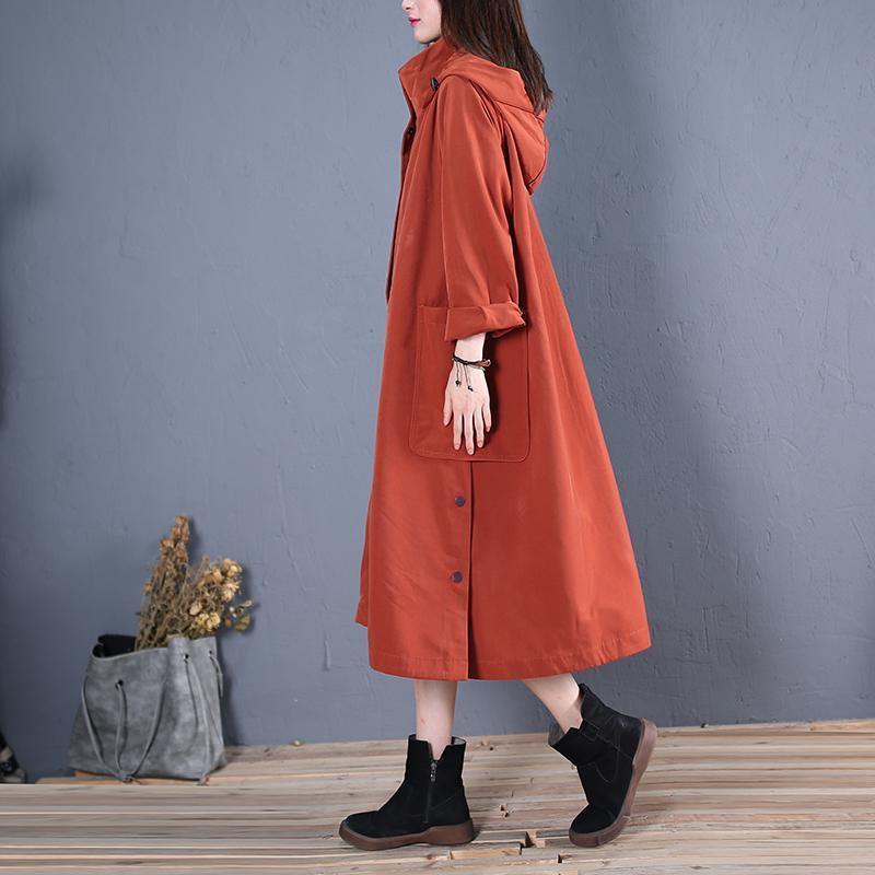 vintage casual Winter coat fall red hooded Coats Women