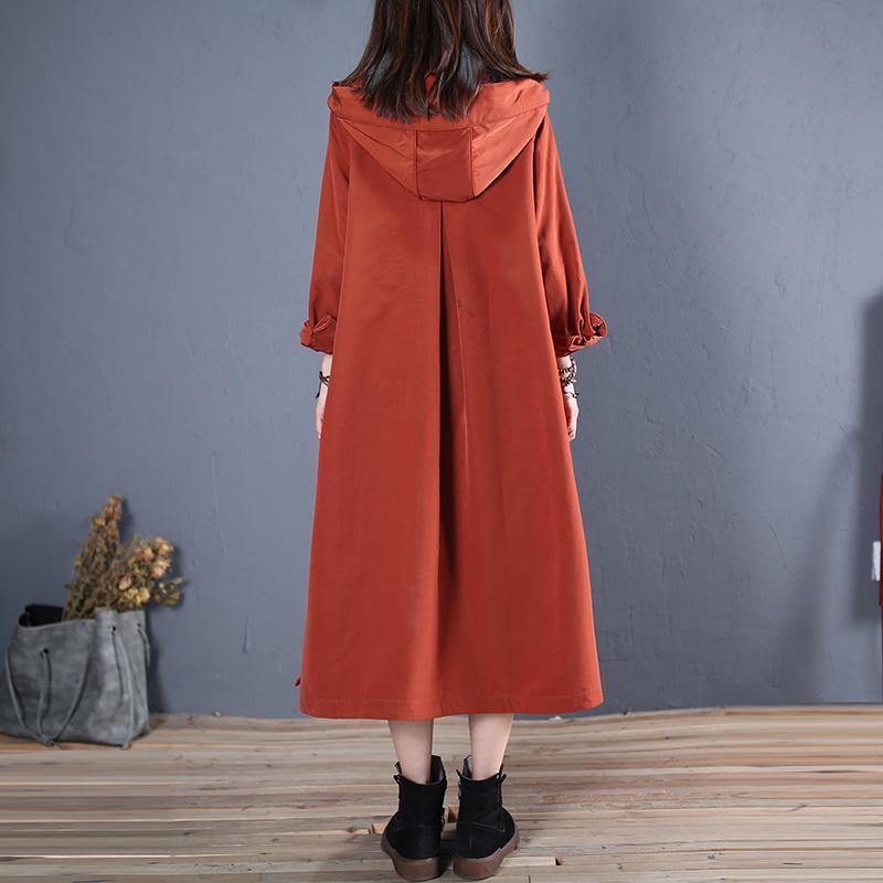 vintage casual Winter coat fall red hooded Coats Women