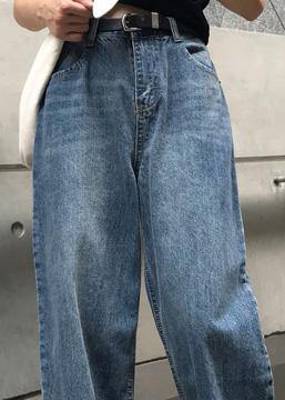 winter vintage denim blue pants high waist wide leg trousers