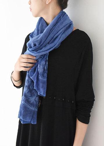 winter women embroidery cotton blended scarf rectangular blue big scarves