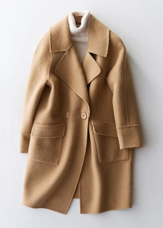 women Loose fitting winter jackets big pockets women coats beige wool coat