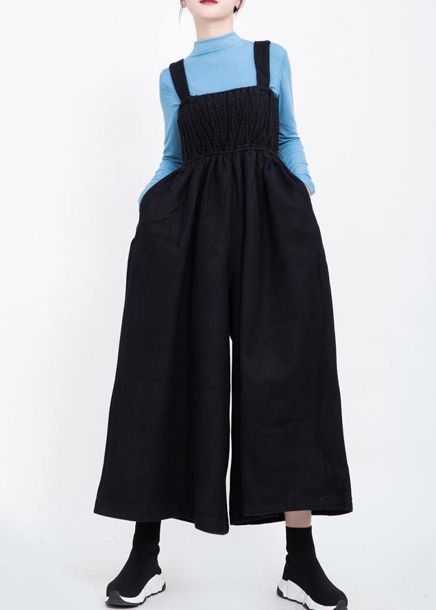 women black Cinched wool blended pants loose casual women jumpsuit pants