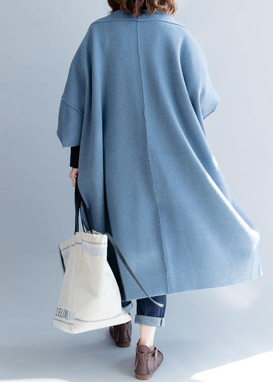 women blue wool overcoat Loose fitting long winter coat fall jackets Batwing Sleeve