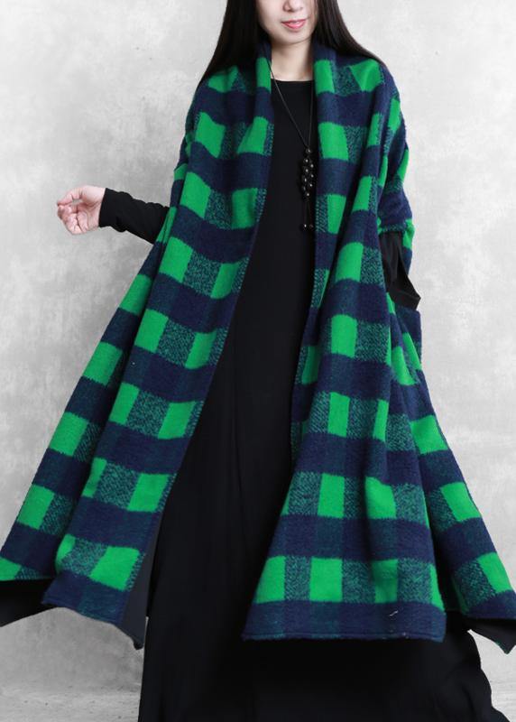 women casual Jackets & Coats green plaid Batwing Sleeve patchwork wool overcoat