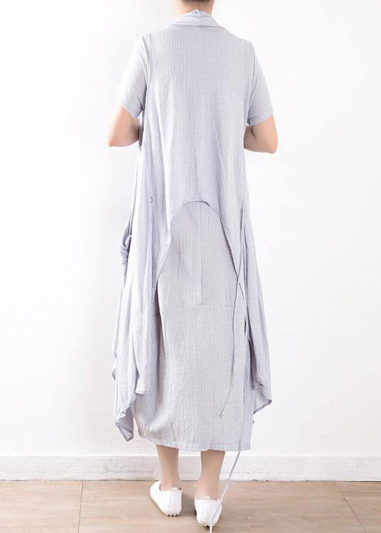 women cotton blended light blue striped long dress with sleeveless coats